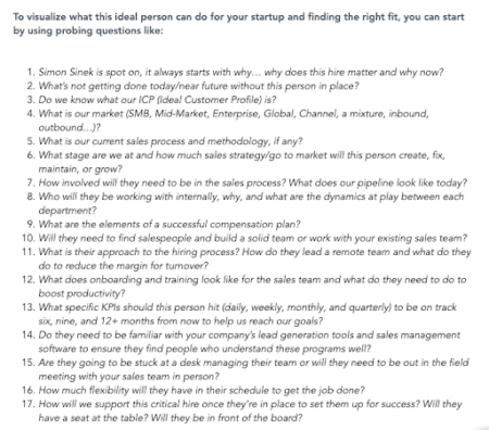 Questions to ask when building a sales hiring scorecard