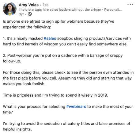Webinars aren't an invitation for sales spam